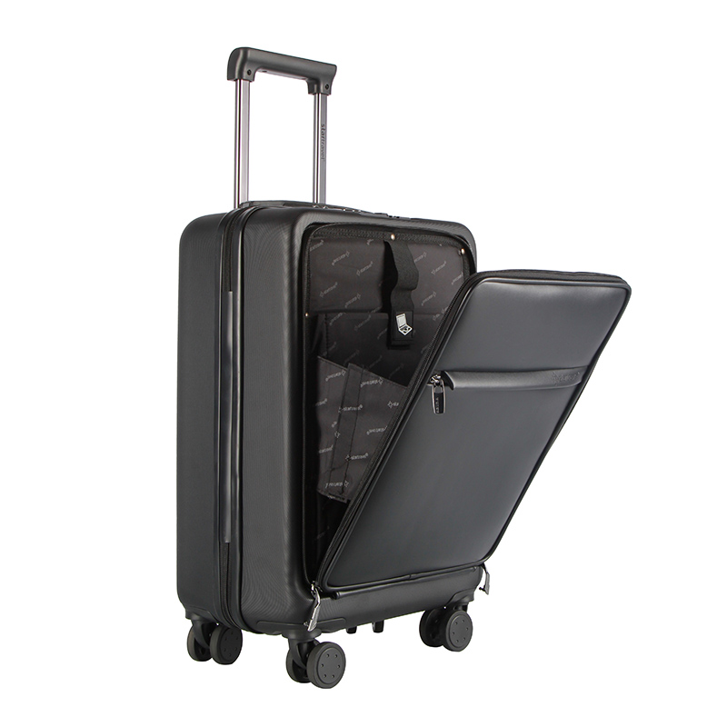 Custom oem cabin size 20 inch front open carry on black trolley suitcase with